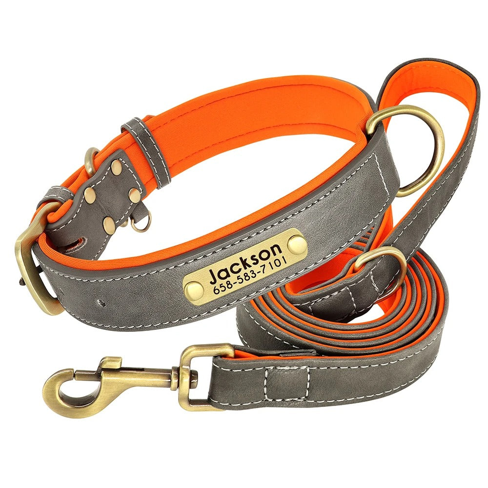 Customized Leather Dog Collar and Leash