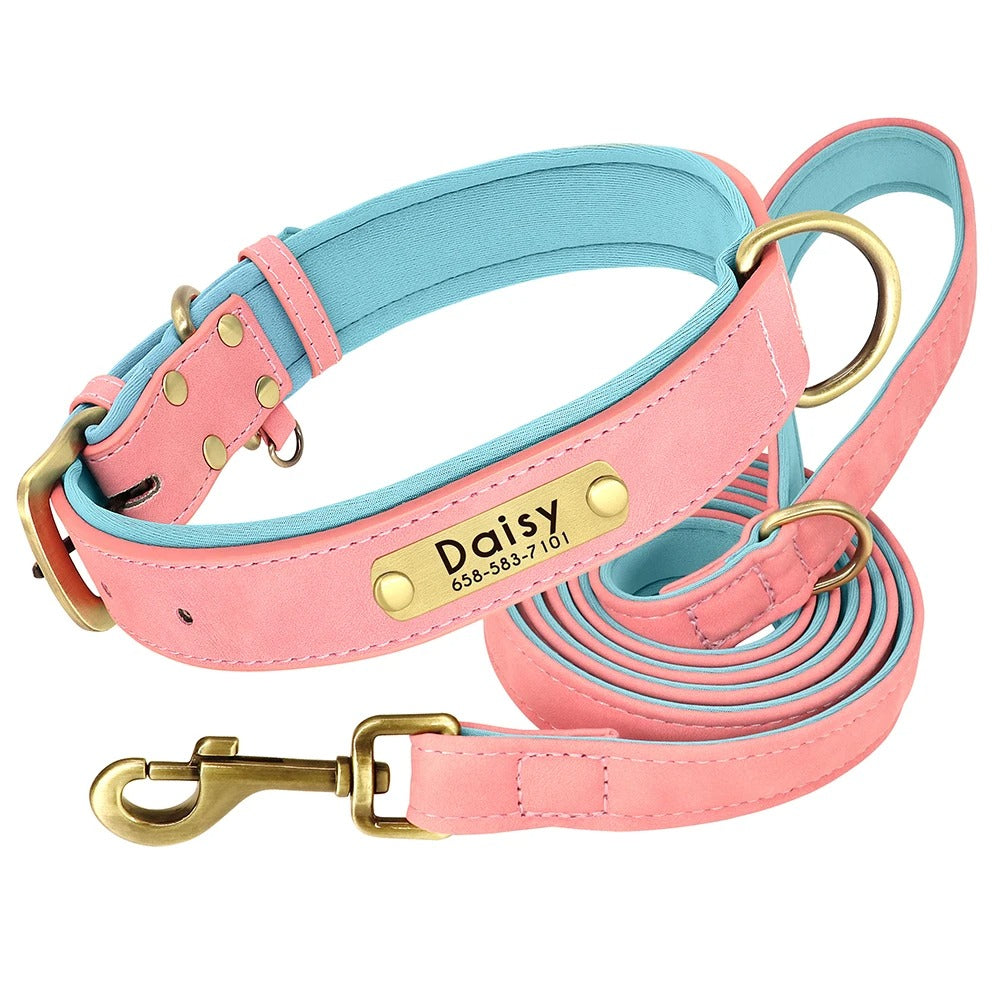 Customized Leather Dog Collar and Leash